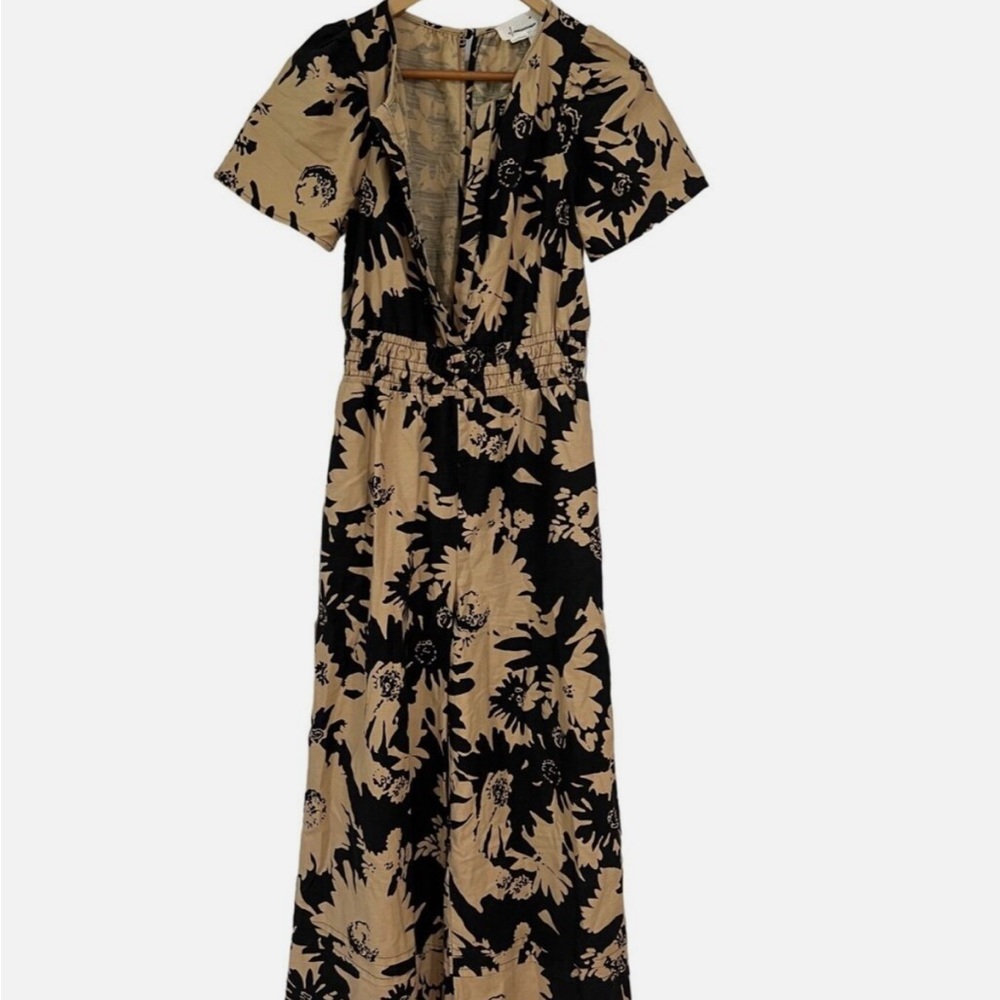 Anthropologie Floral Black and Tan Jumpsuit | Size M